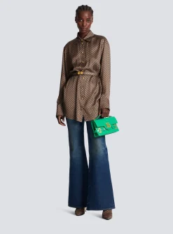 Women Balmain Silk Shirt With A Mini Monogram Print