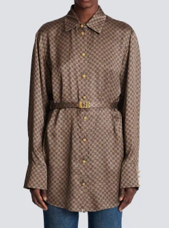 Women Balmain Silk Shirt With A Mini Monogram Print