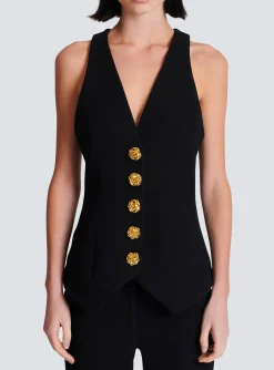 Women Balmain Sleeveless Double Crepe Waistcoat