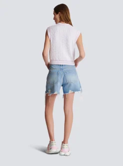 Women Balmain Sleeveless Monogram Knit Top