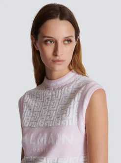 Women Balmain Sleeveless Monogram Knit Top