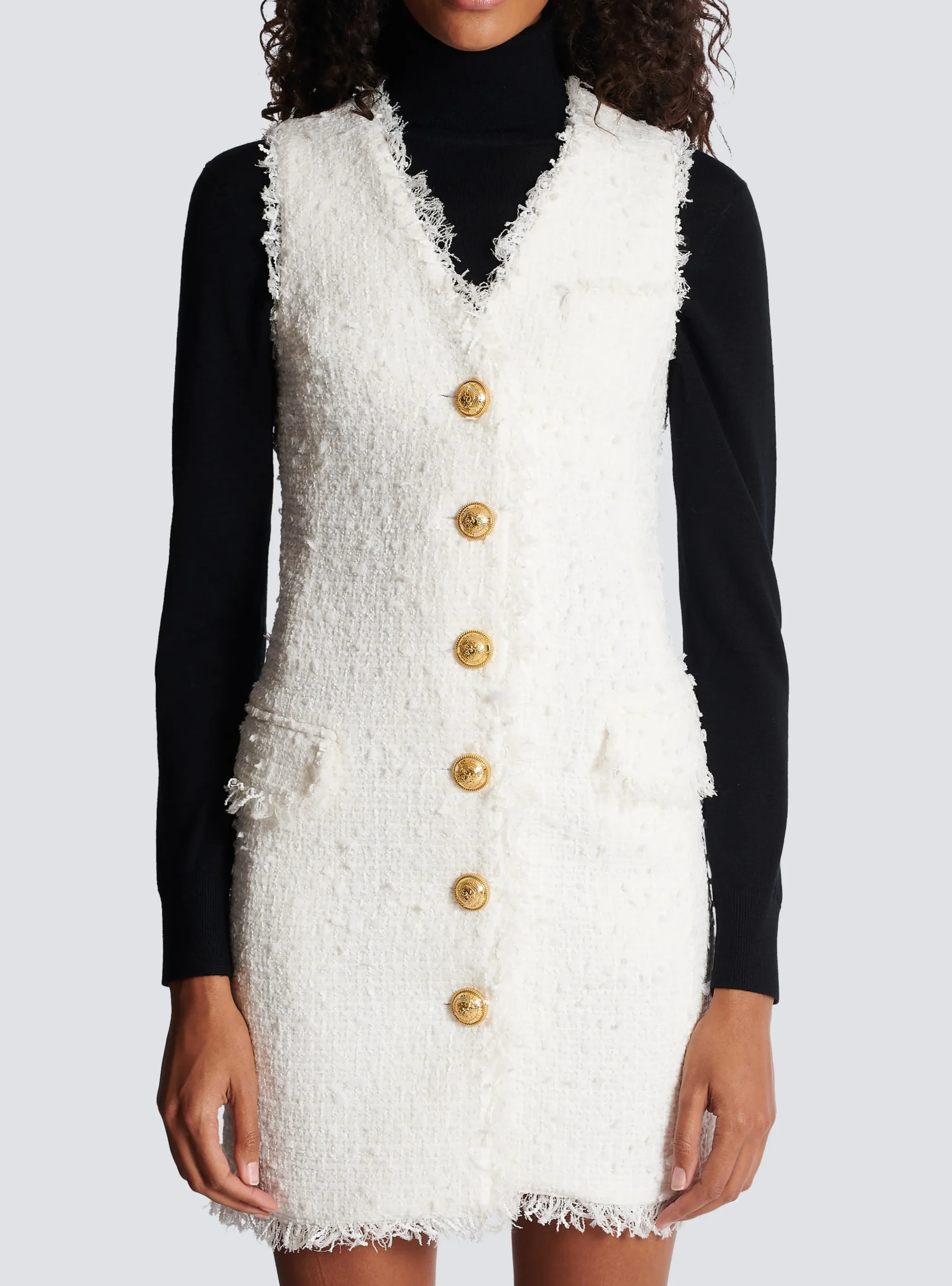 Women Balmain Sleeveless Tweed Dress