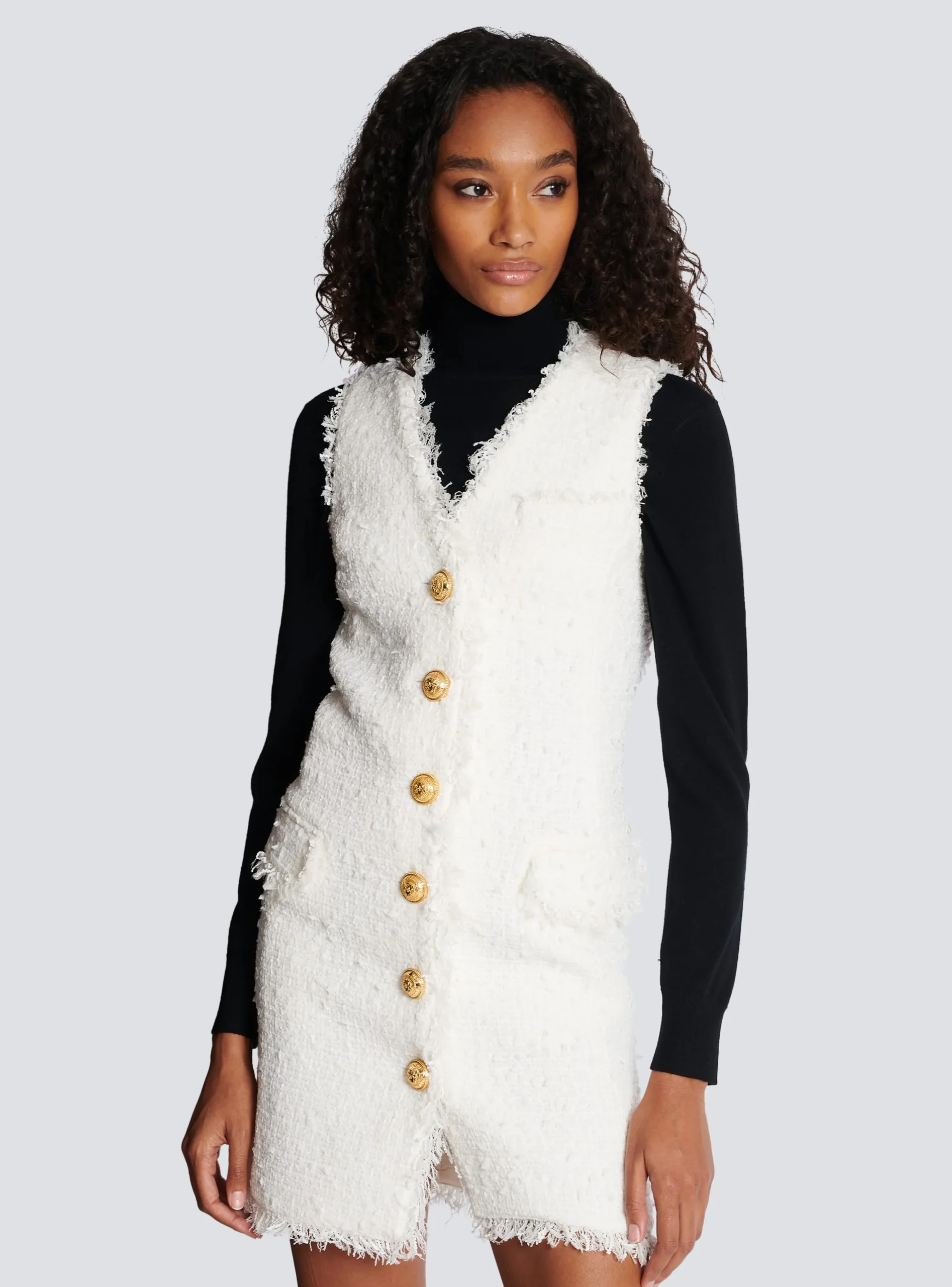 Women Balmain Sleeveless Tweed Dress