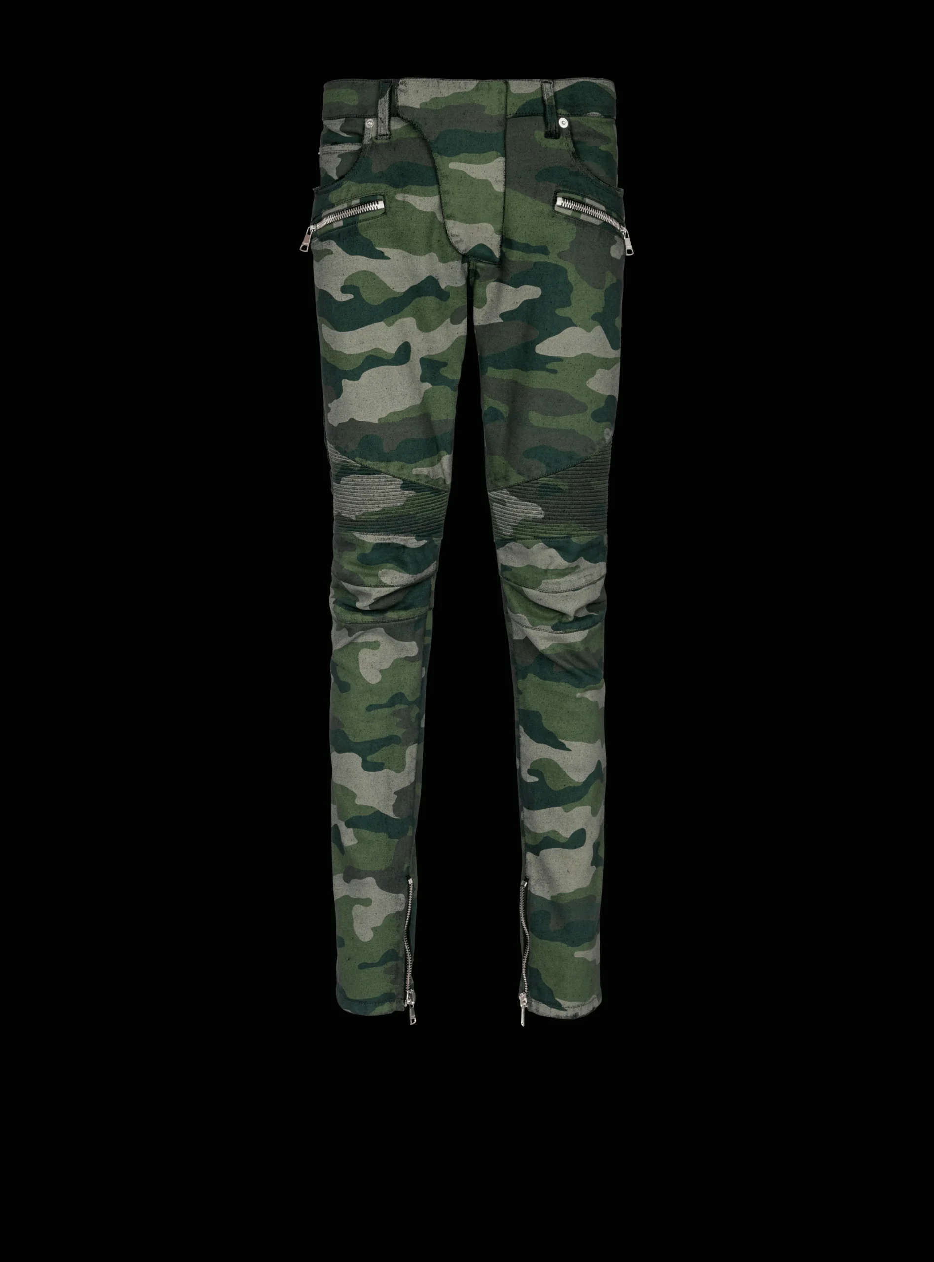 Balmain Slim-fit Jeans In Camouflage Denim With Ribbed Details