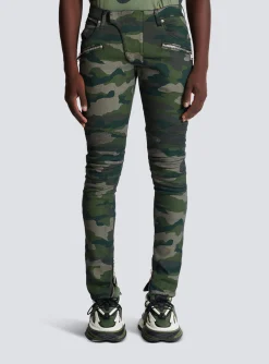 Balmain Slim-fit Jeans In Camouflage Denim With Ribbed Details