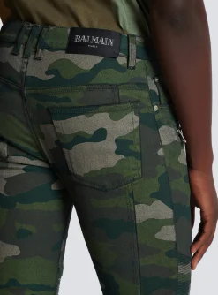 Balmain Slim-fit Jeans In Camouflage Denim With Ribbed Details