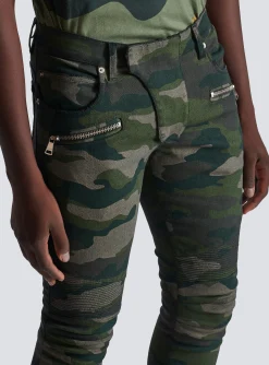 Balmain Slim-fit Jeans In Camouflage Denim With Ribbed Details