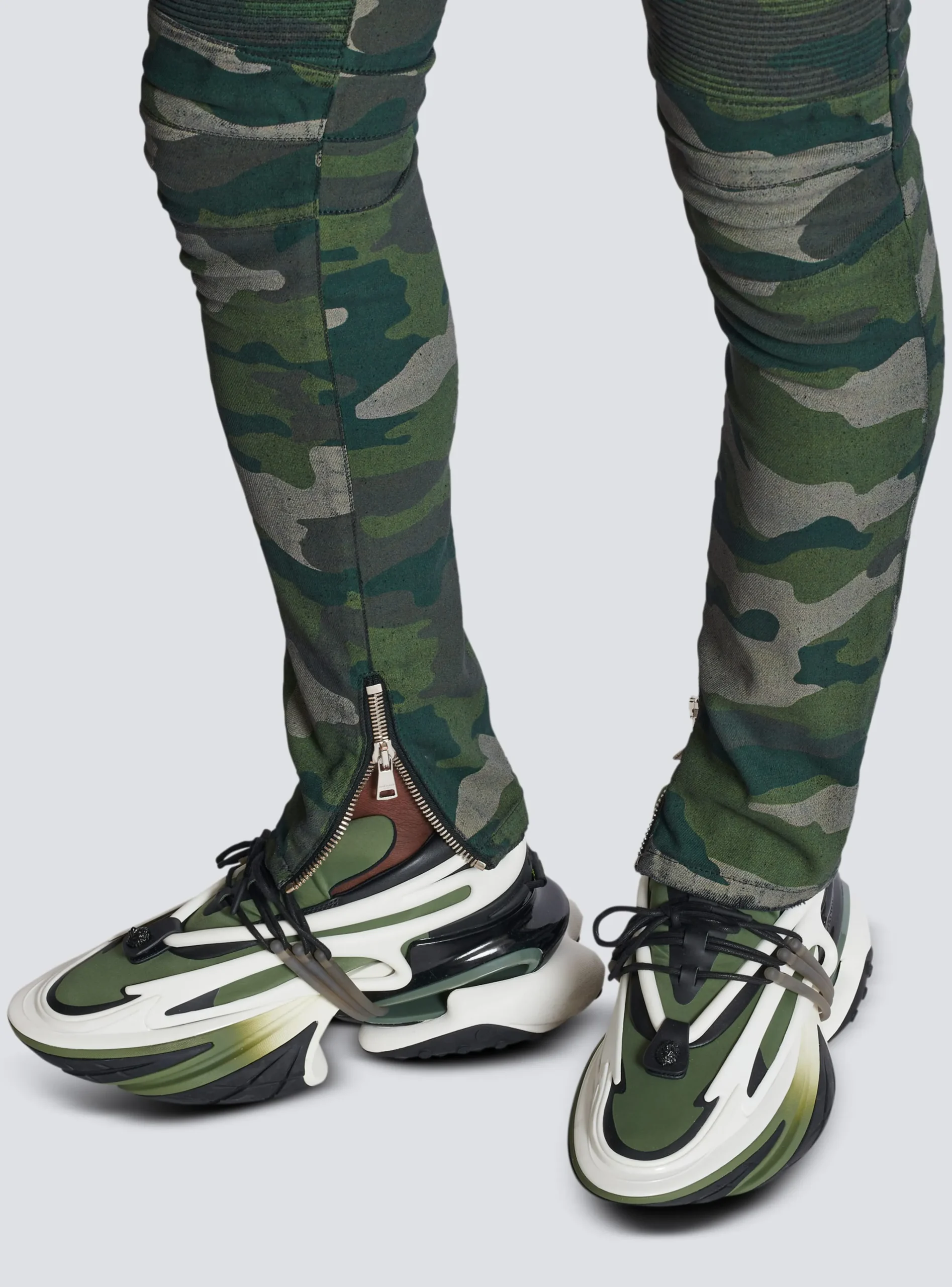Balmain Slim-fit Jeans In Camouflage Denim With Ribbed Details