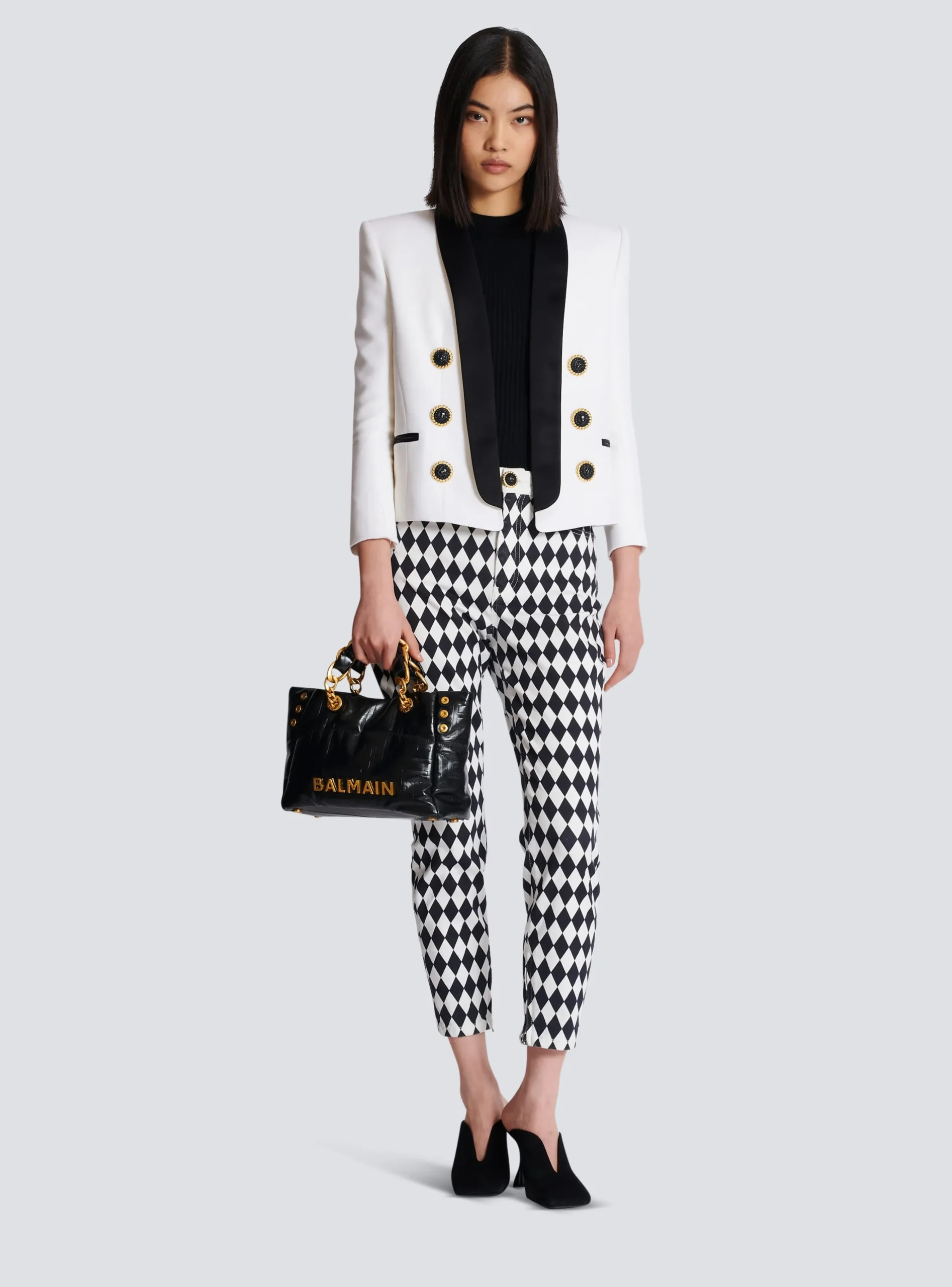 Balmain Small 1945 Soft Tote Bag In Crackled Calfskin