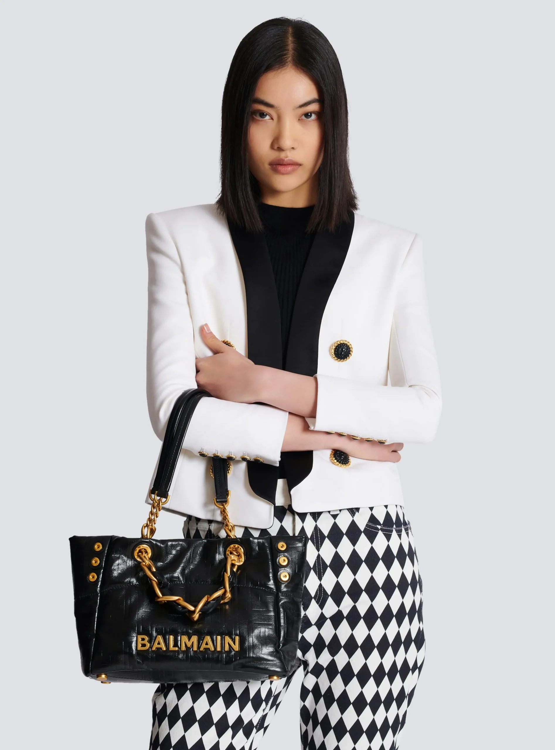 Balmain Small 1945 Soft Tote Bag In Crackled Calfskin