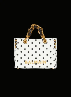 Women Balmain Small 1945 Soft Tote Bag In Polka Dot Canvas