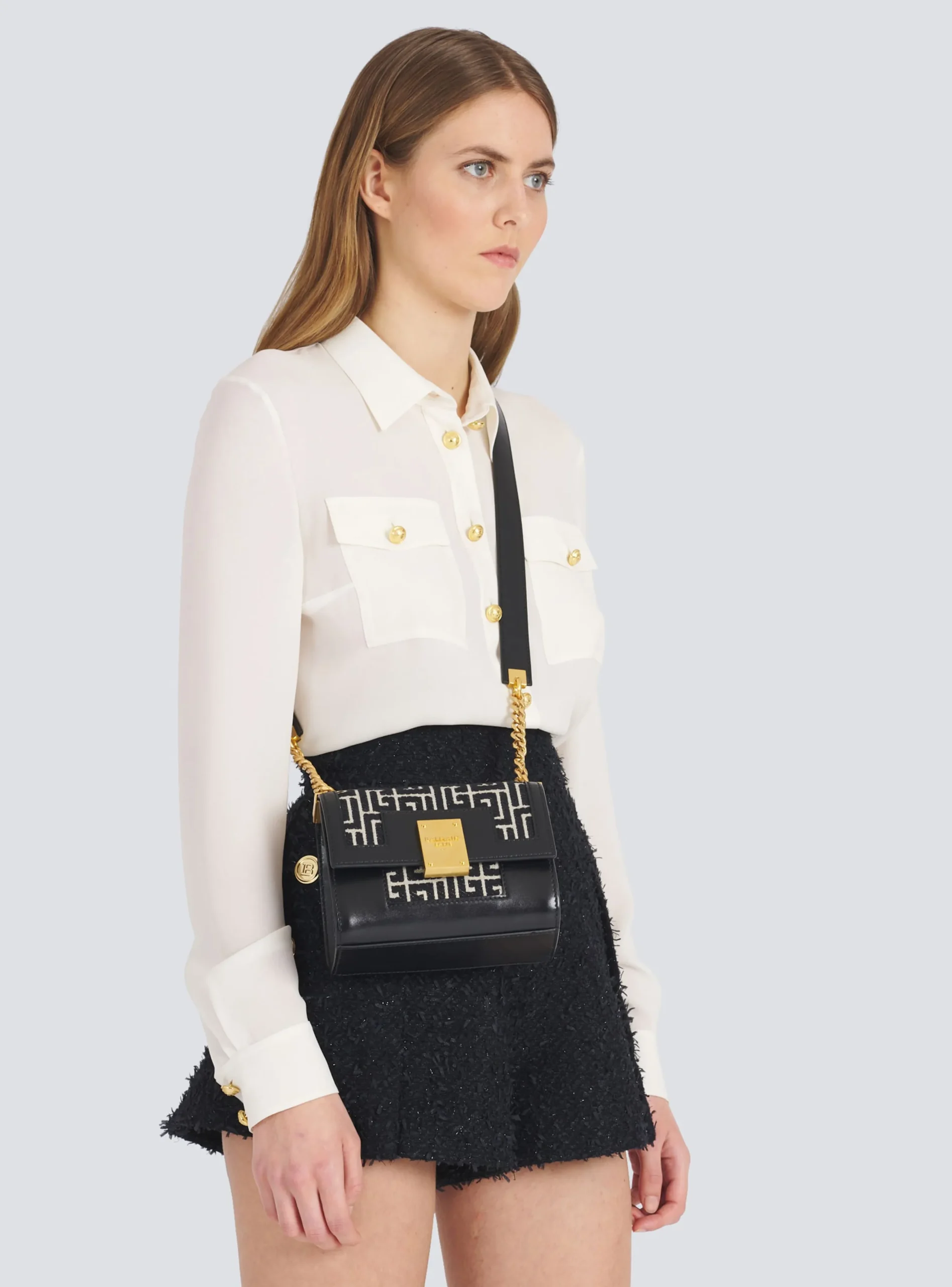 Women Balmain Small-sized Bicolor Jacquard 1945 Bag