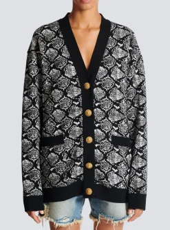 Women Balmain Snakeskin Jacquard Knit Cardigan