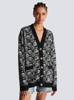 Women Balmain Snakeskin Jacquard Knit Cardigan