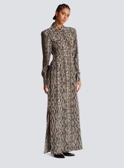 Women Balmain Snakeskin Silk Shirt Dress