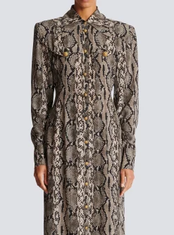 Women Balmain Snakeskin Silk Shirt Dress