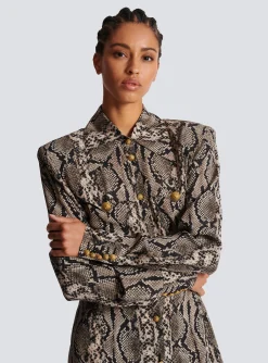 Women Balmain Snakeskin Silk Shirt Dress