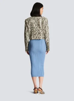 Women Balmain Snakeskin-effect Leather Biker Jacket