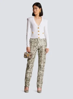 Women Balmain Snakeskin-effect Leather Trousers