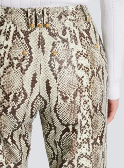 Women Balmain Snakeskin-effect Leather Trousers