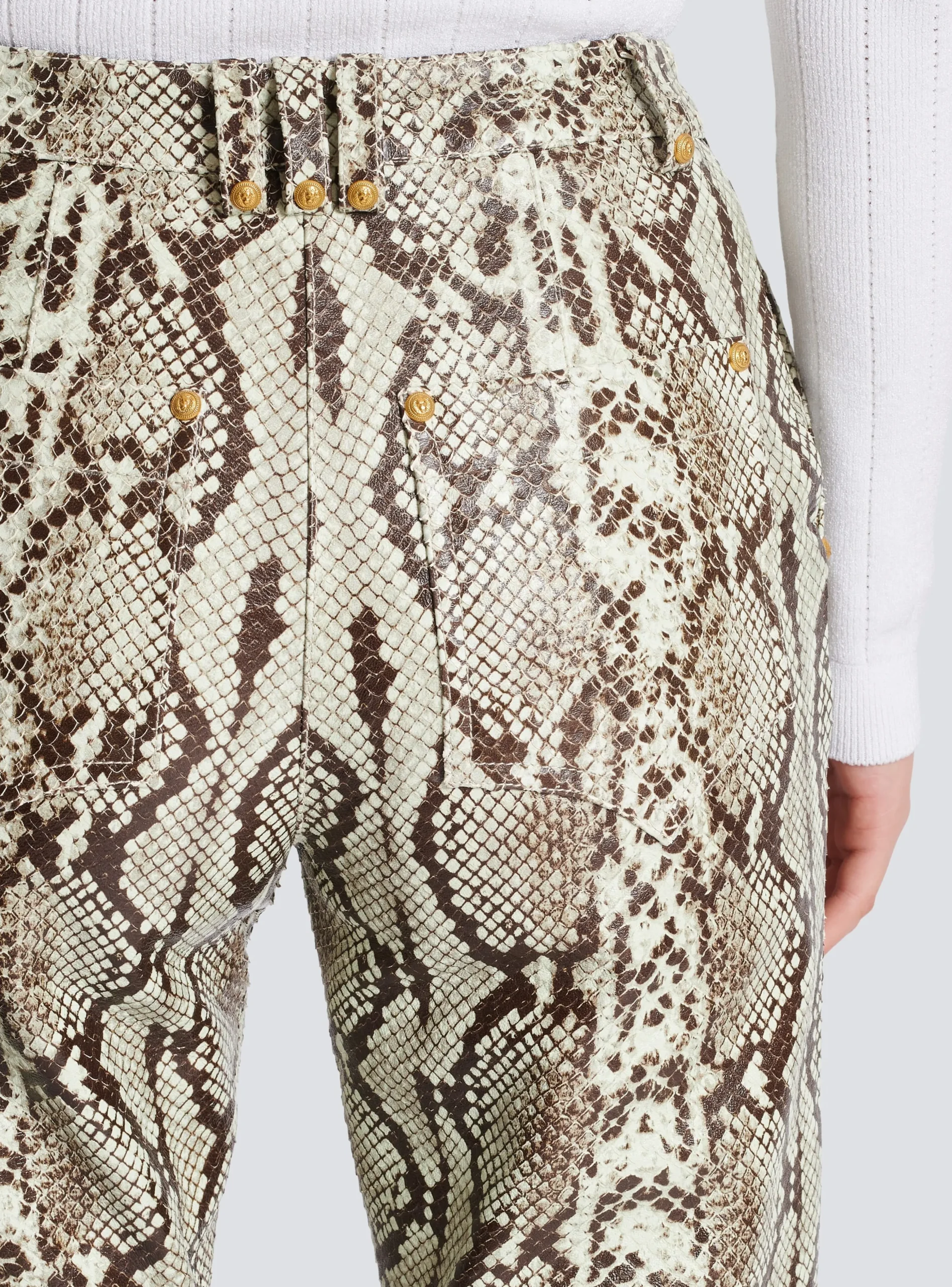 Women Balmain Snakeskin-effect Leather Trousers