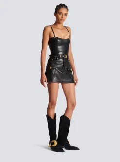 Women Balmain Spaghetti Strap Leather Top