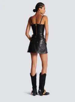 Women Balmain Spaghetti Strap Leather Top