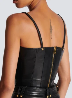 Women Balmain Spaghetti Strap Leather Top