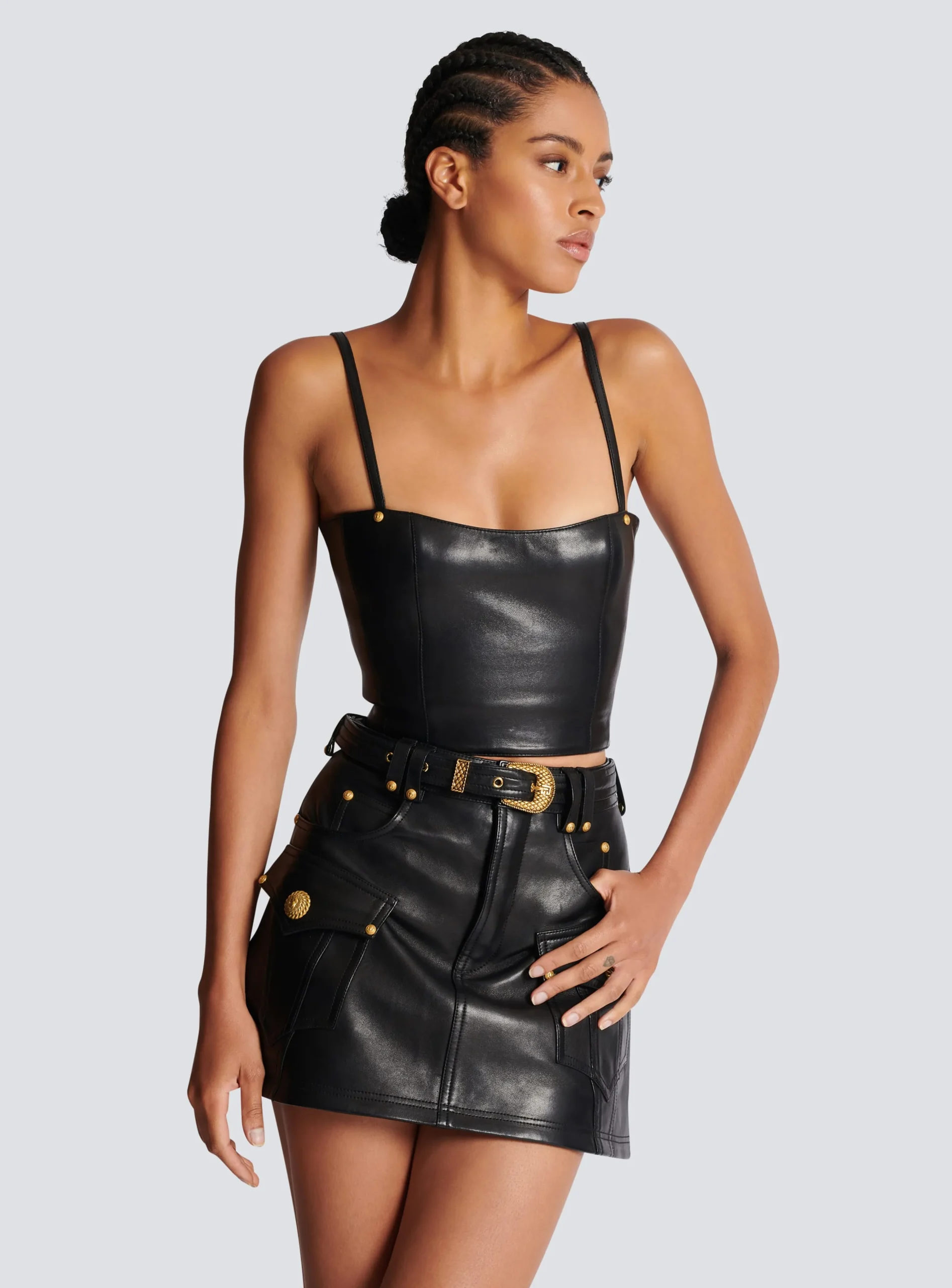 Women Balmain Spaghetti Strap Leather Top