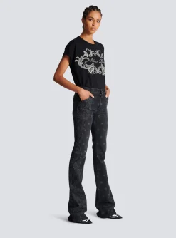 Women Balmain Star And Paisley Print Denim Jeans