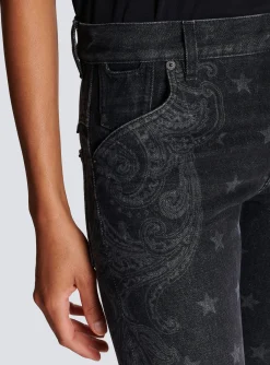 Women Balmain Star And Paisley Print Denim Jeans