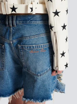 Balmain Stars Biker Jacket In Embroidered Leather