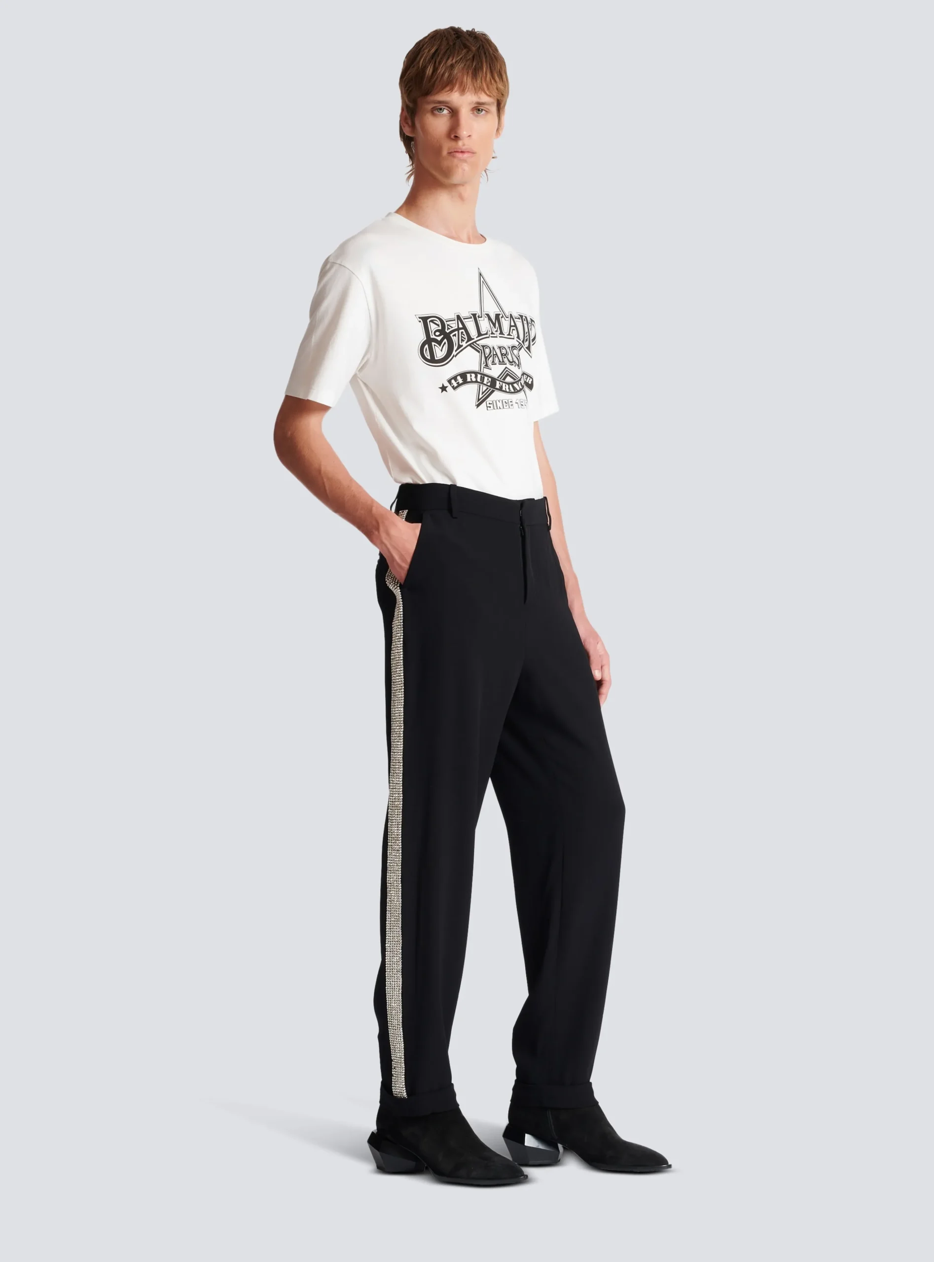 Balmain Straight-leg Crystal-embroidered Trousers