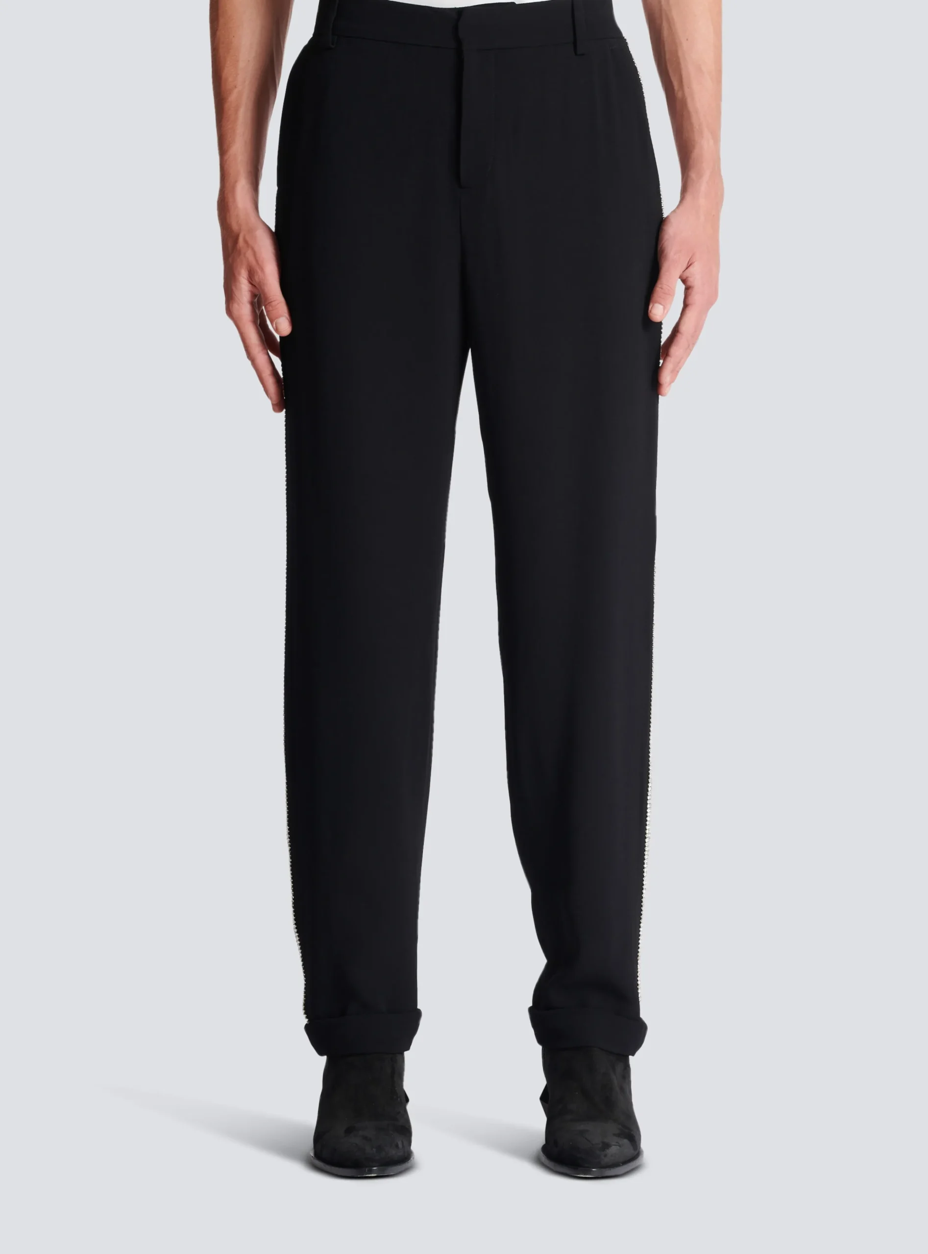 Balmain Straight-leg Crystal-embroidered Trousers