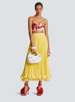 Women Balmain Strapless Crop Top With Roses Print
