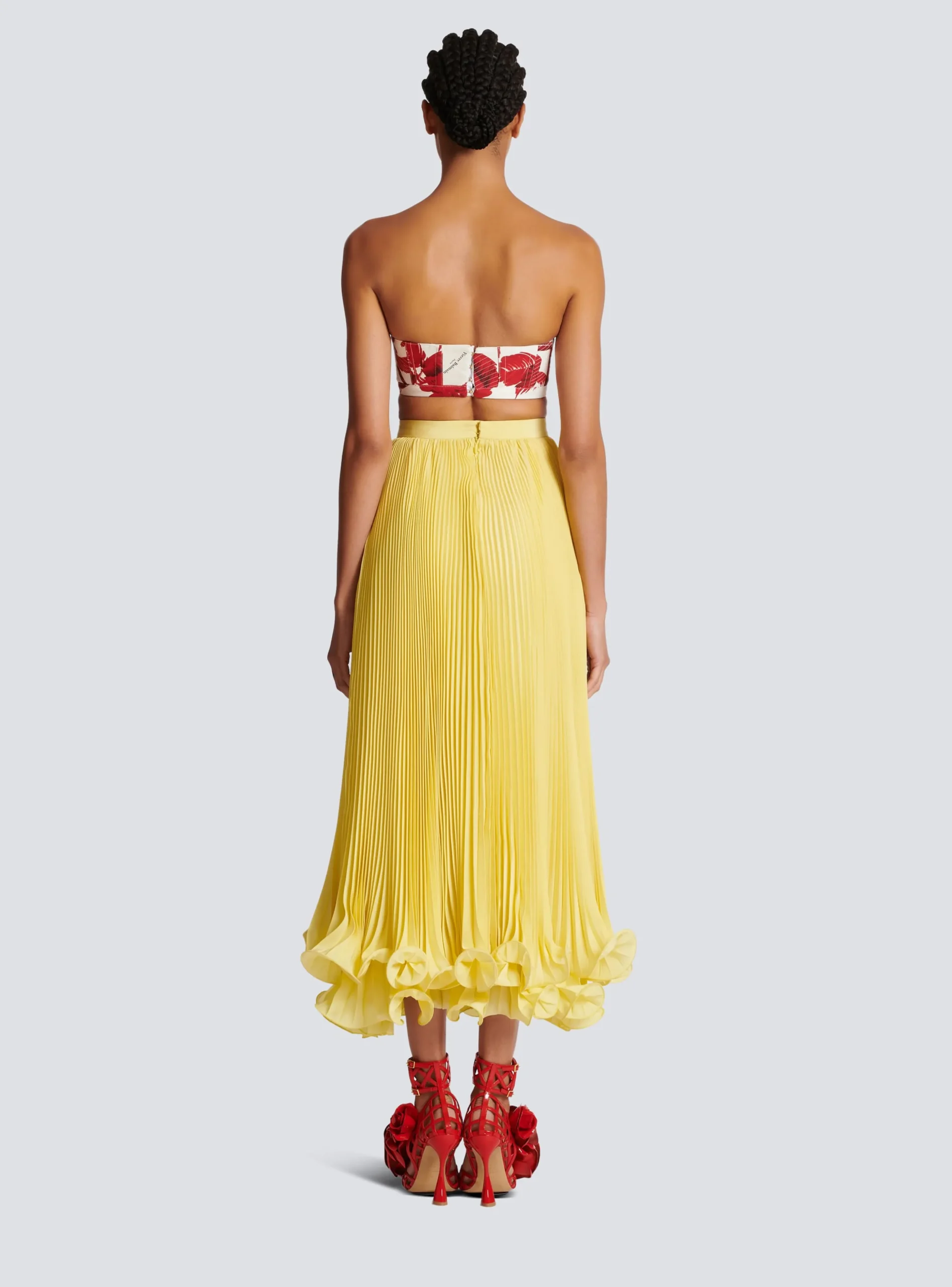 Women Balmain Strapless Crop Top With Roses Print