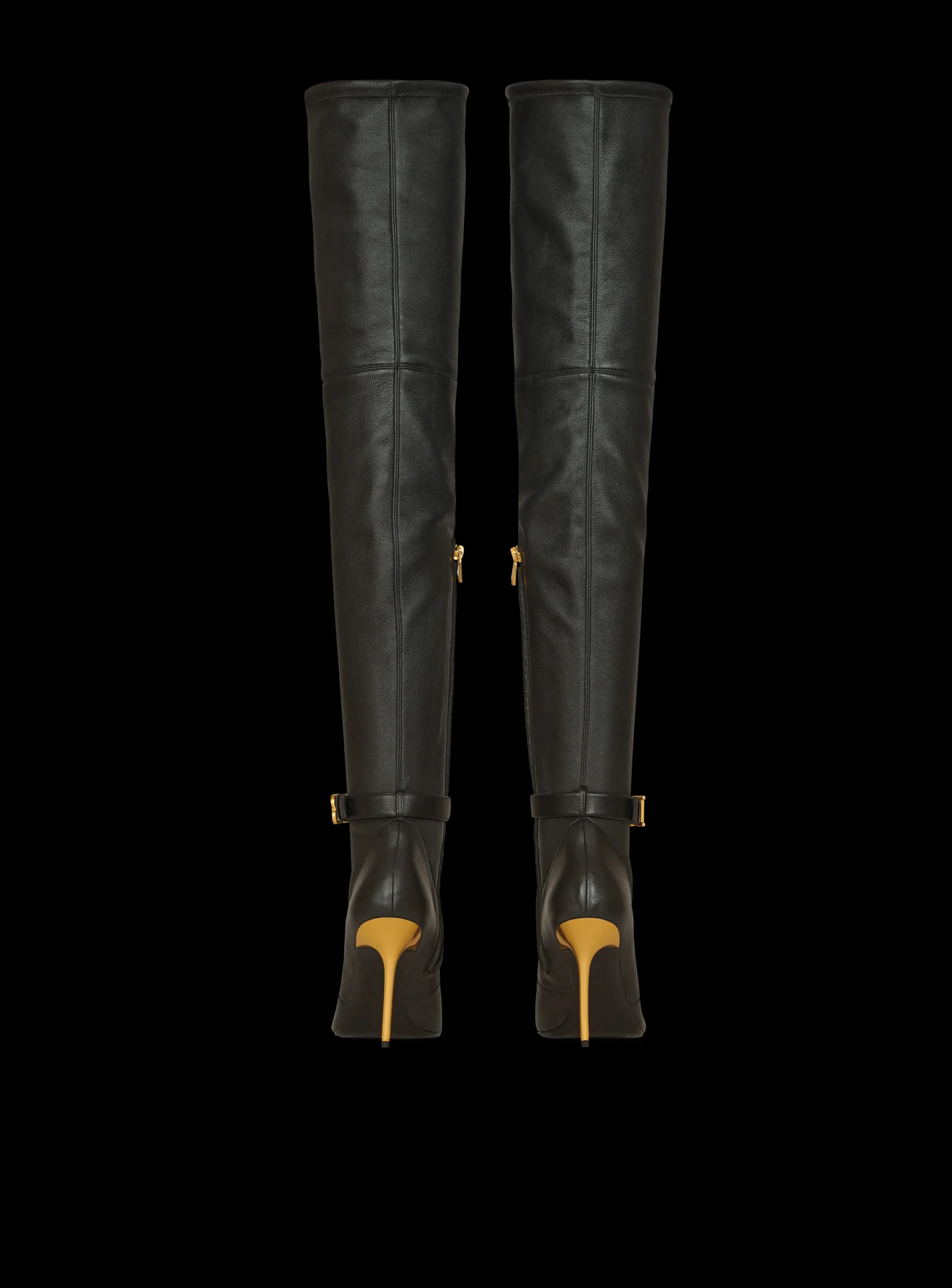 Women Balmain Stretch Leather Raven Thigh-high Boots