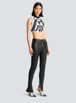 Women Balmain Stretch Leather Trousers