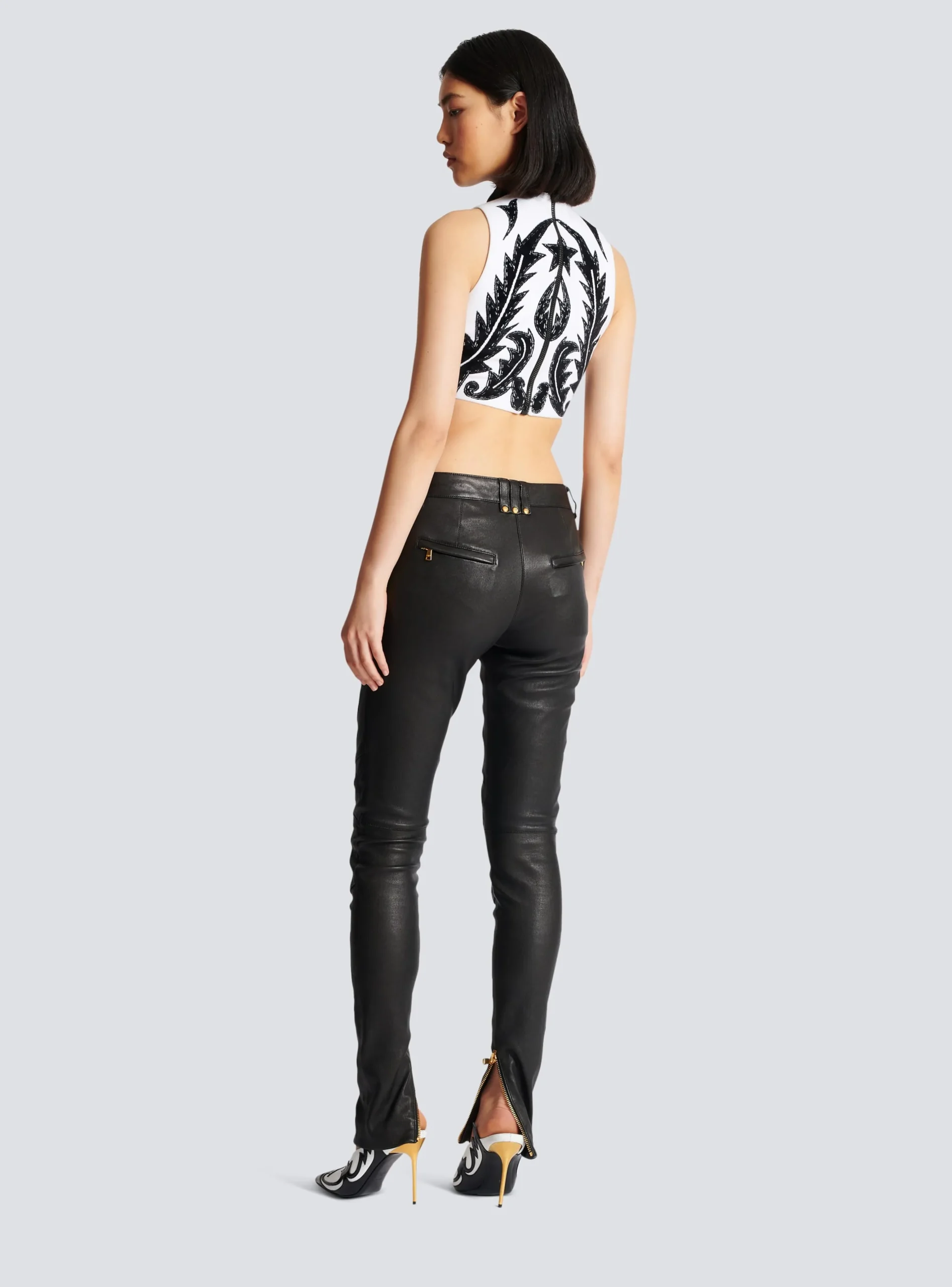 Women Balmain Stretch Leather Trousers