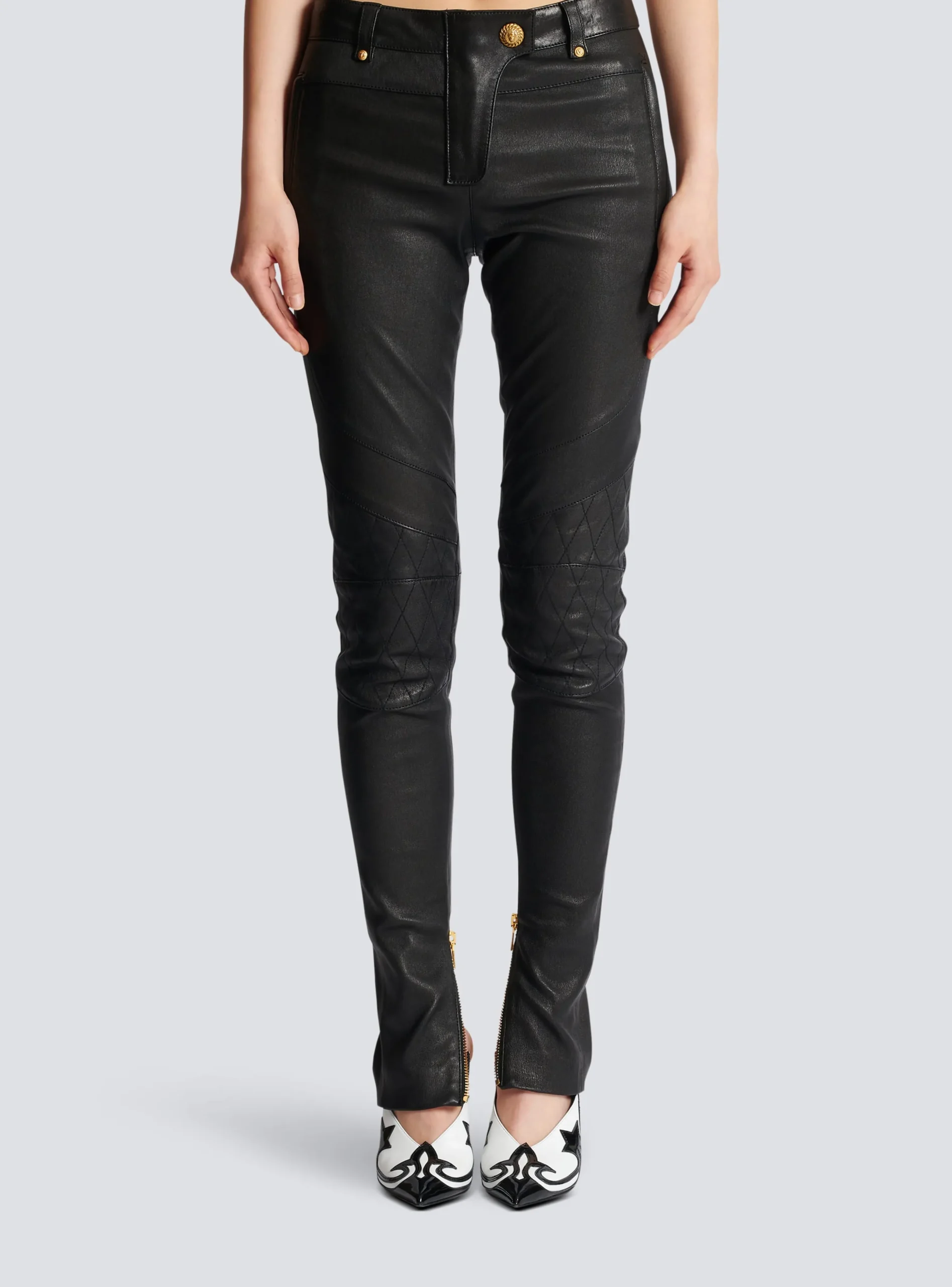 Women Balmain Stretch Leather Trousers