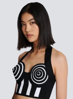 Women Balmain Striped Knit Halterneck Top
