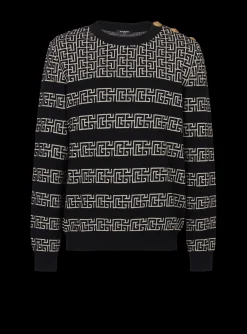 Balmain Striped PB Labyrinth Wool And Linen Jumper