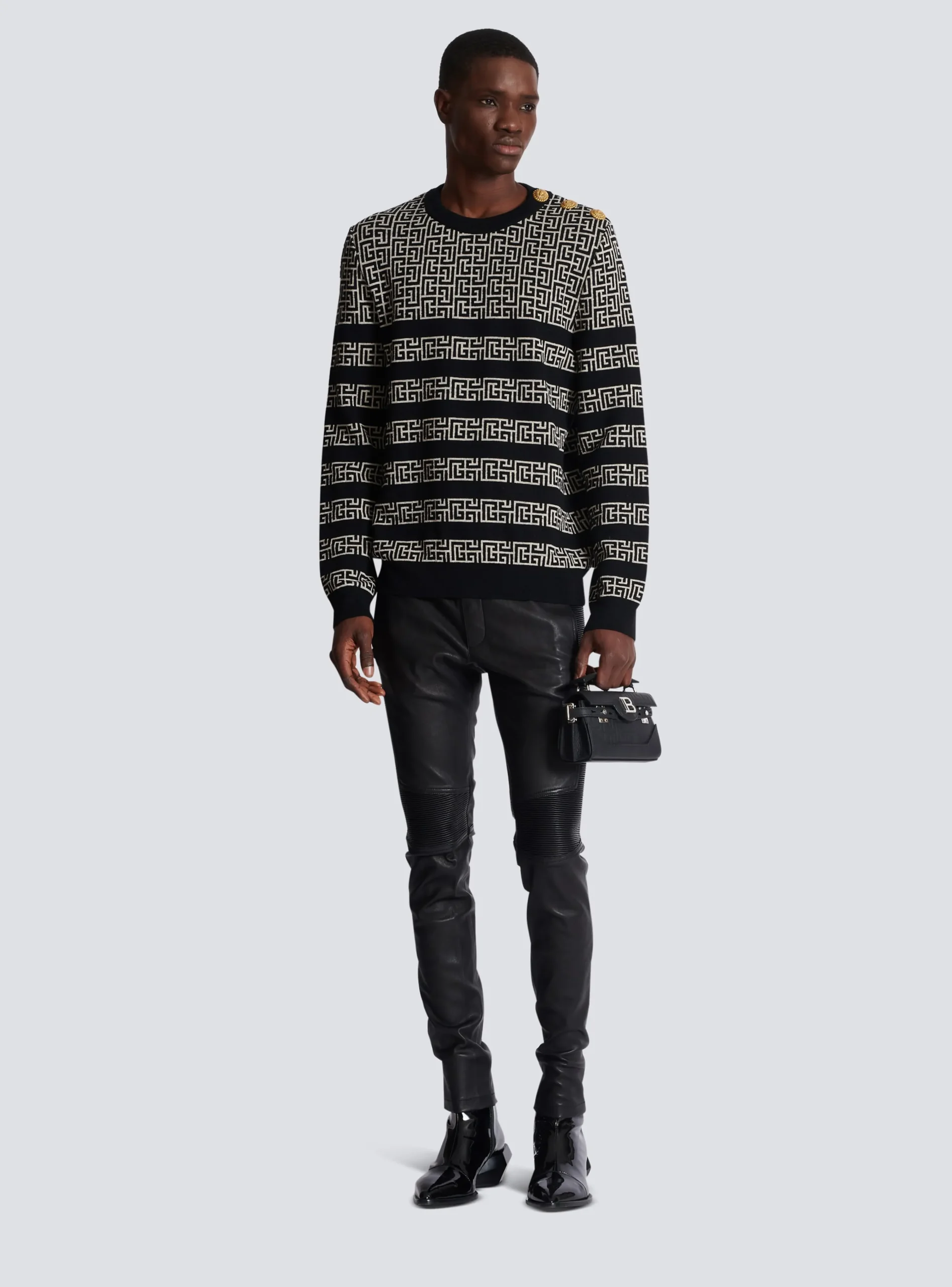 Balmain Striped PB Labyrinth Wool And Linen Jumper