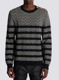Balmain Striped PB Labyrinth Wool And Linen Jumper