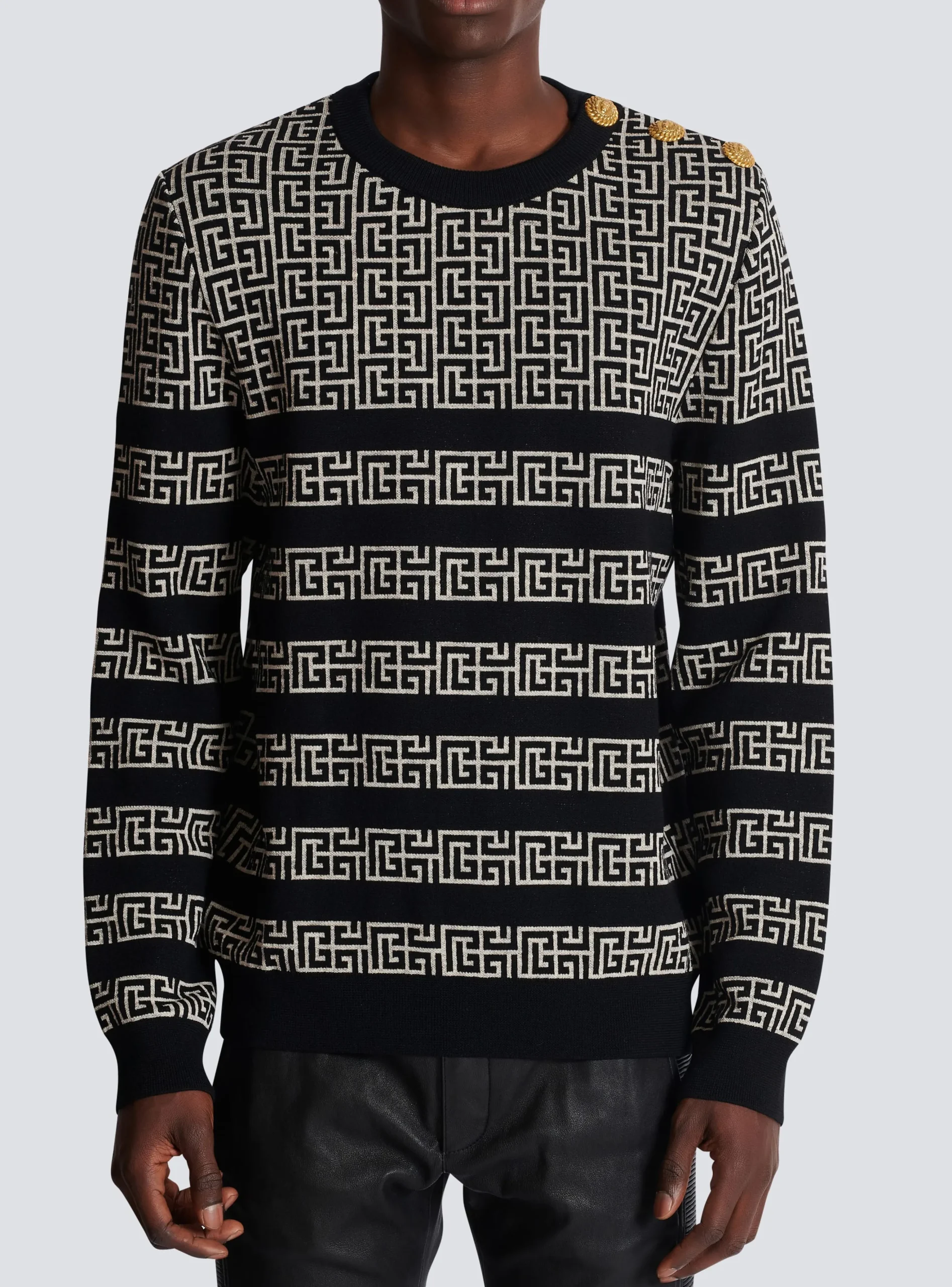 Balmain Striped PB Labyrinth Wool And Linen Jumper