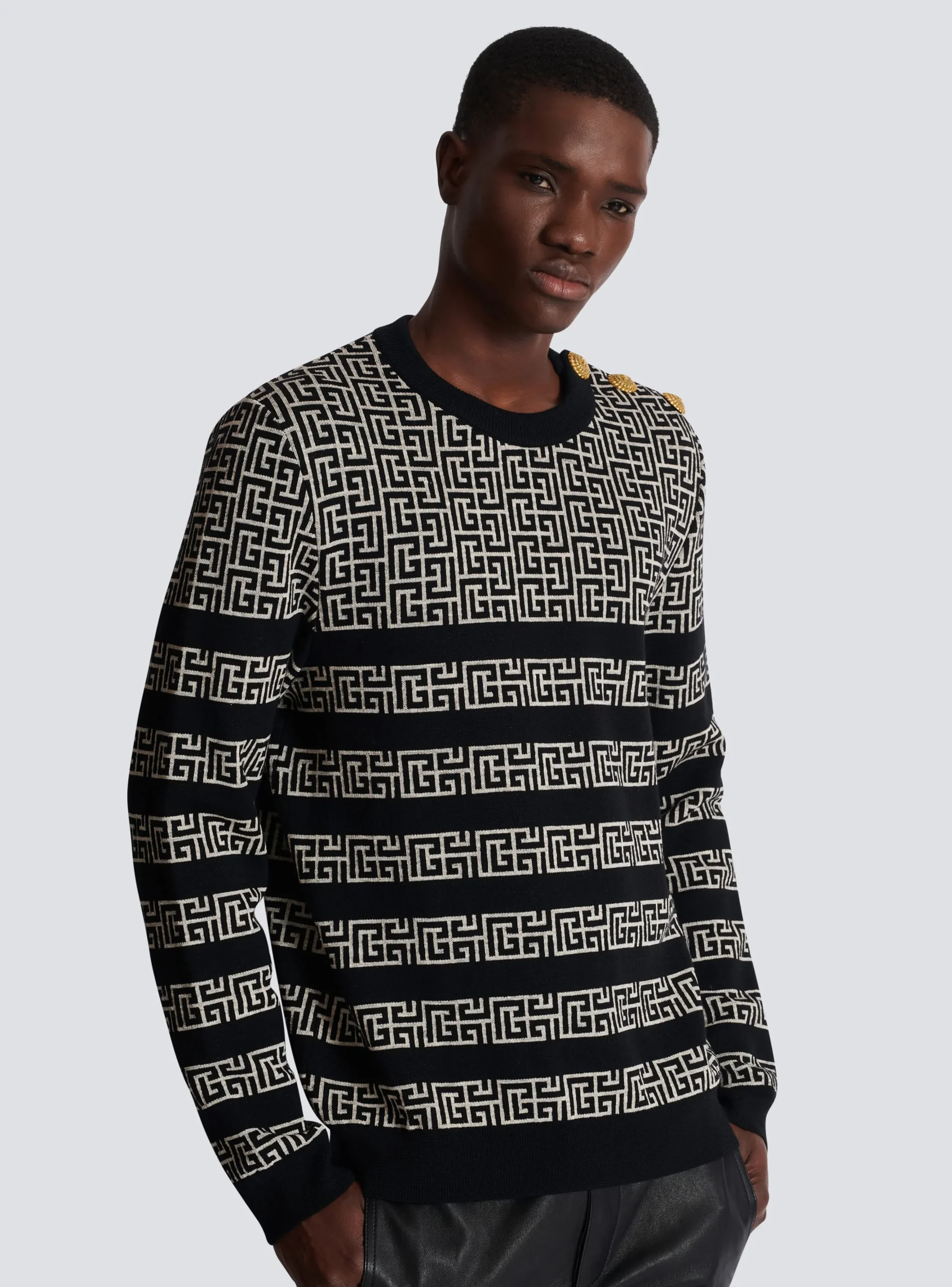 Balmain Striped PB Labyrinth Wool And Linen Jumper