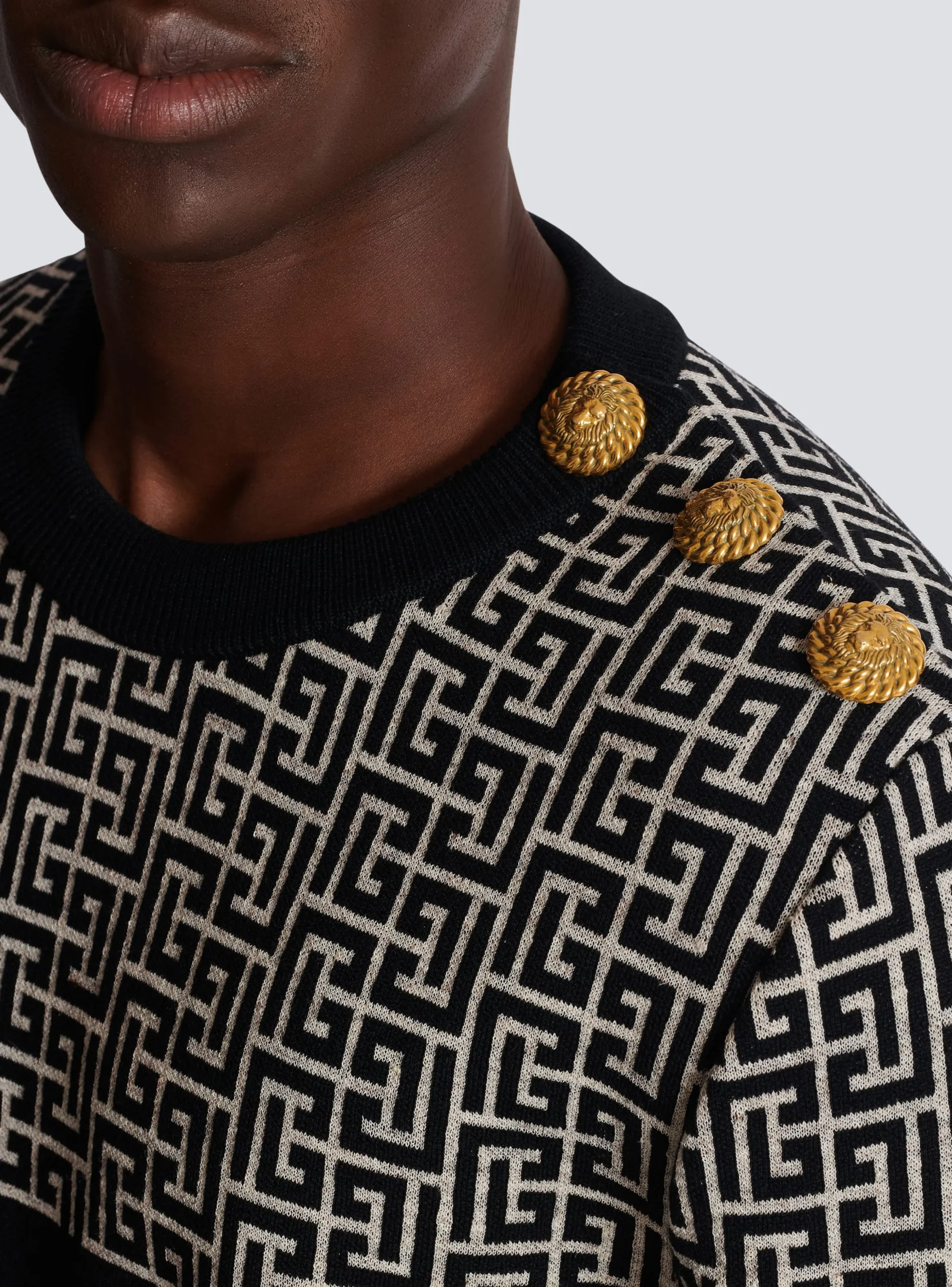 Balmain Striped PB Labyrinth Wool And Linen Jumper