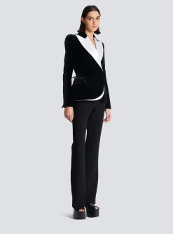 Women Balmain Structured Jacket In Velvet And Satin