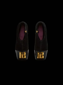 Women Balmain Suede Edna Ankle Boots With Patent Leather Toes