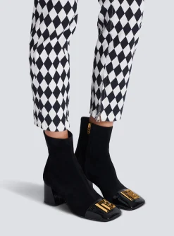 Women Balmain Suede Edna Ankle Boots With Patent Leather Toes